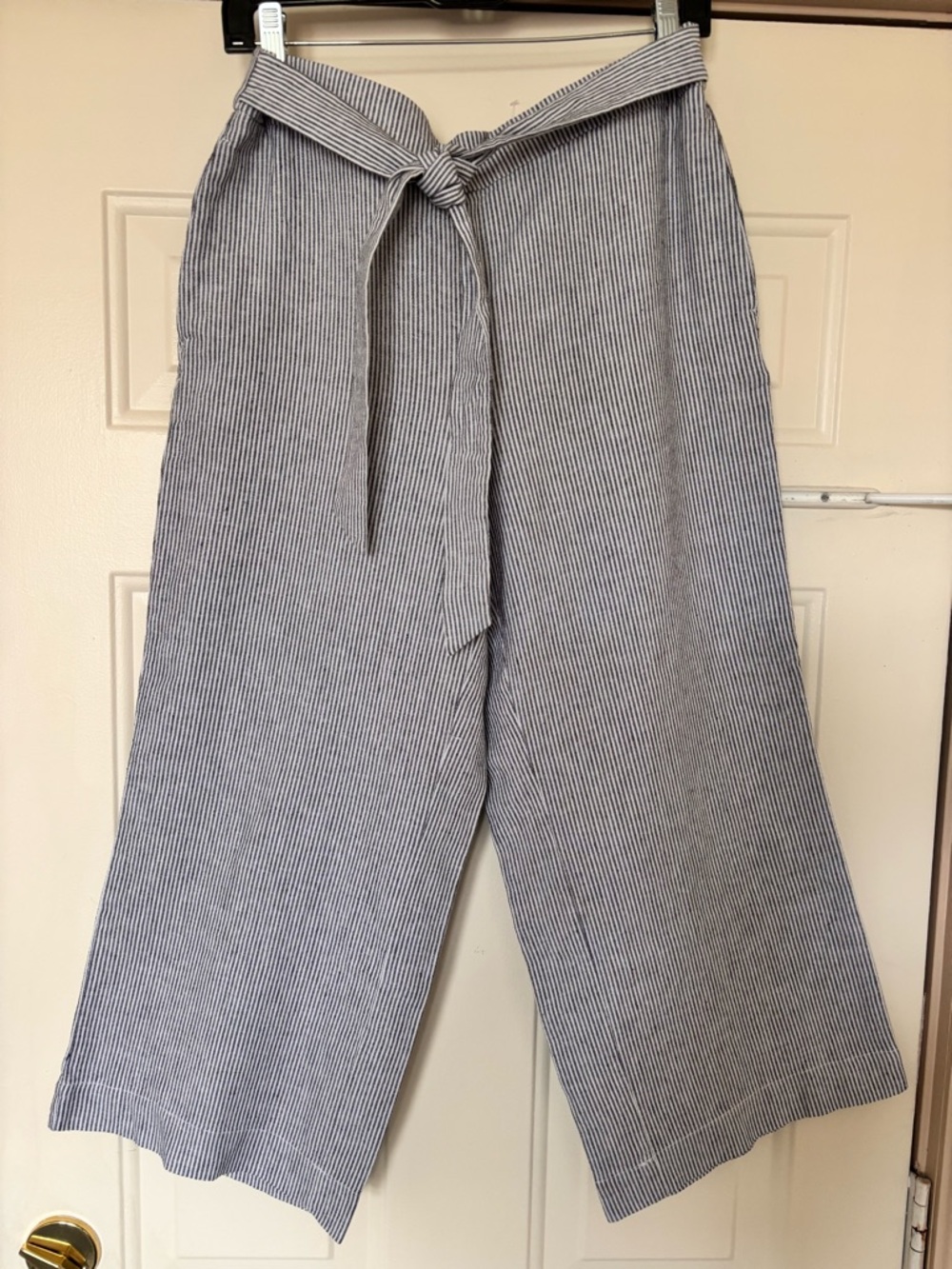 LOFT Blue and White Pinstripe Wide Leg Pants with Tie Waist MP